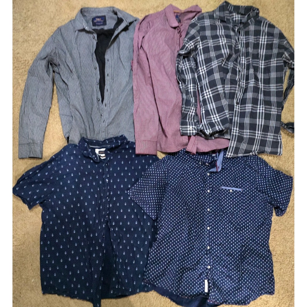 Mens Button Down Shirt Lot 5 XXL Claiborne Gentleman's Outfitters Plaid Anchor